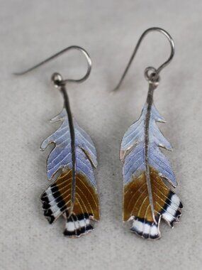 Beautiful Enamel Feather Dangle Drop Earrings